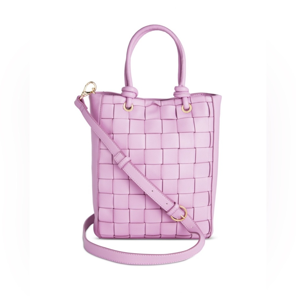 Woven Faux Leather Tote Bag in Light Lavender.